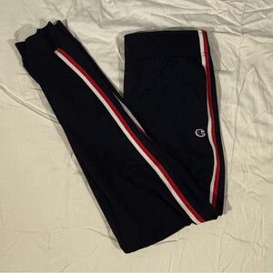 Champion Navy Track Pants with Red and White Stripes